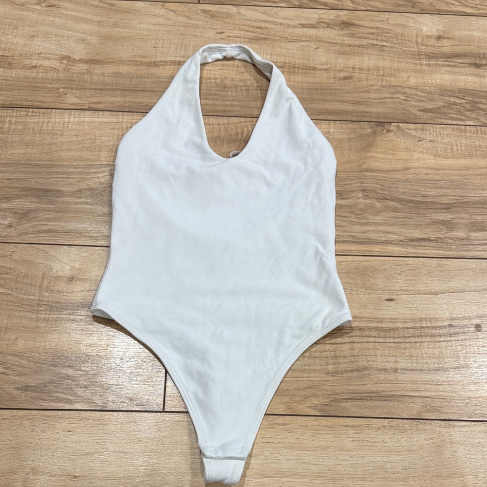 Aritzia White Halter Neck Bodysuit